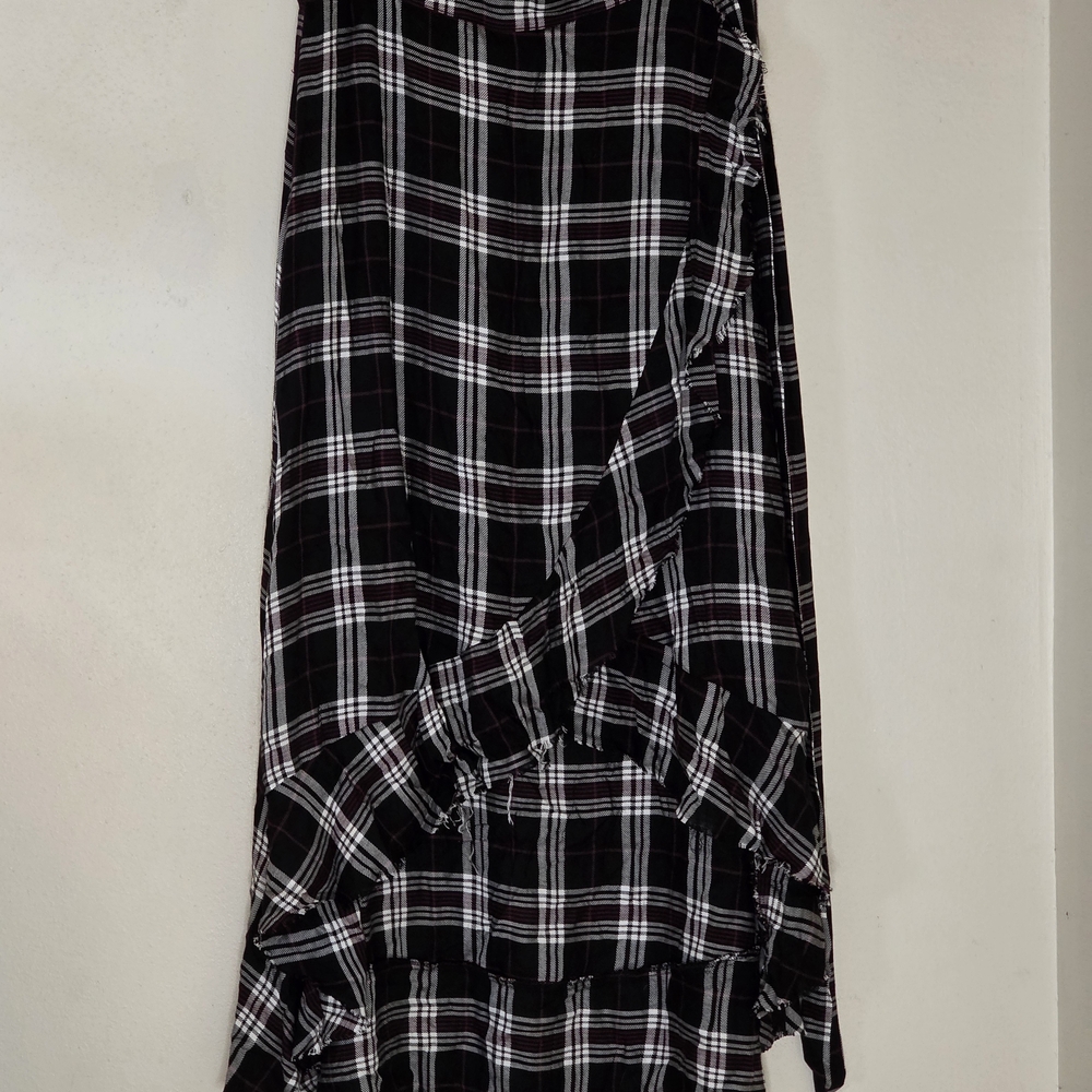 Living Doll Black and White Plaid High Low Skirt